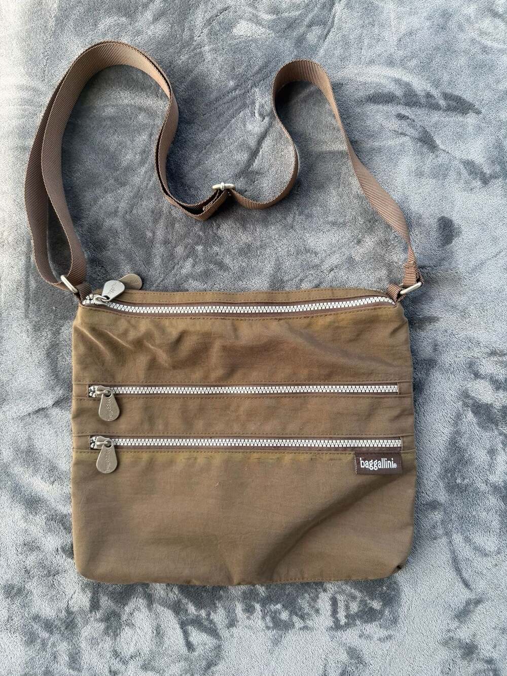 Baggallini Brown Nylon Triple Zip Crossbody Bag